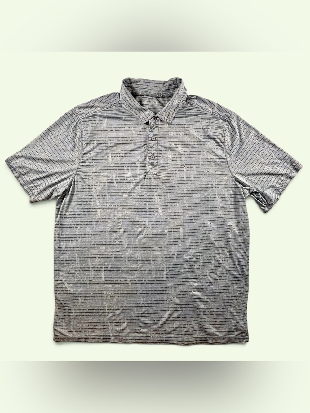 Tommy Bahama Men’s L Gray Blue Striped Performance Polo Shirt Stretch